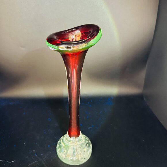 Aseda Jack in the Pulpit Vintage Vase Red Bullicante Clear Base Glow Sweden 8” - Picture 5 of 9
